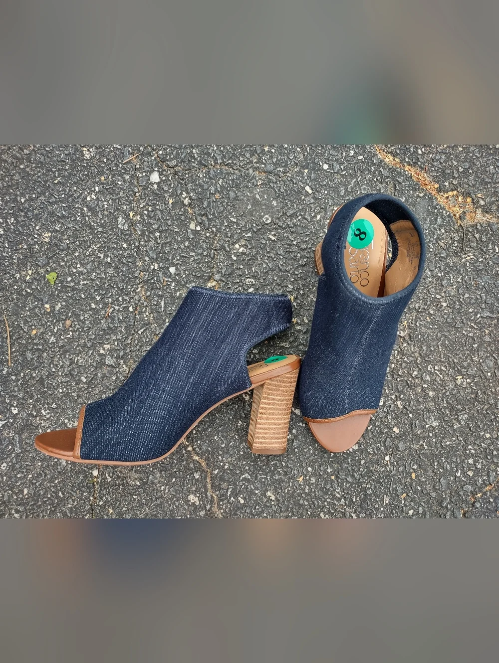 Women's Franco Sarto Denim Open-Toe Slingback Peep Toe Heels - Picture 2 of 9